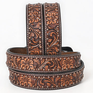 BAR H EQUINE Floral Genuine Hand Tooled Western Fashion Premium Leather Men And Women Belt Brown